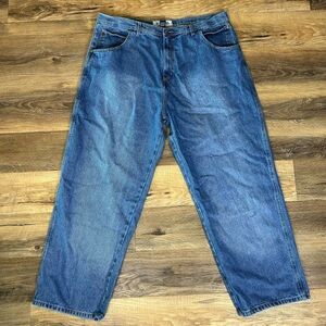 Godbody Men's 44x32 Blue Denim Jeans Y2K Relaxed Fit Straight Leg 100% Cotton